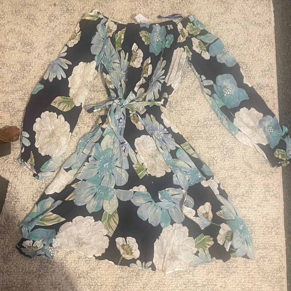 NWT LOFT Floral Off-Shoulder Dress in Navy, Blue & White